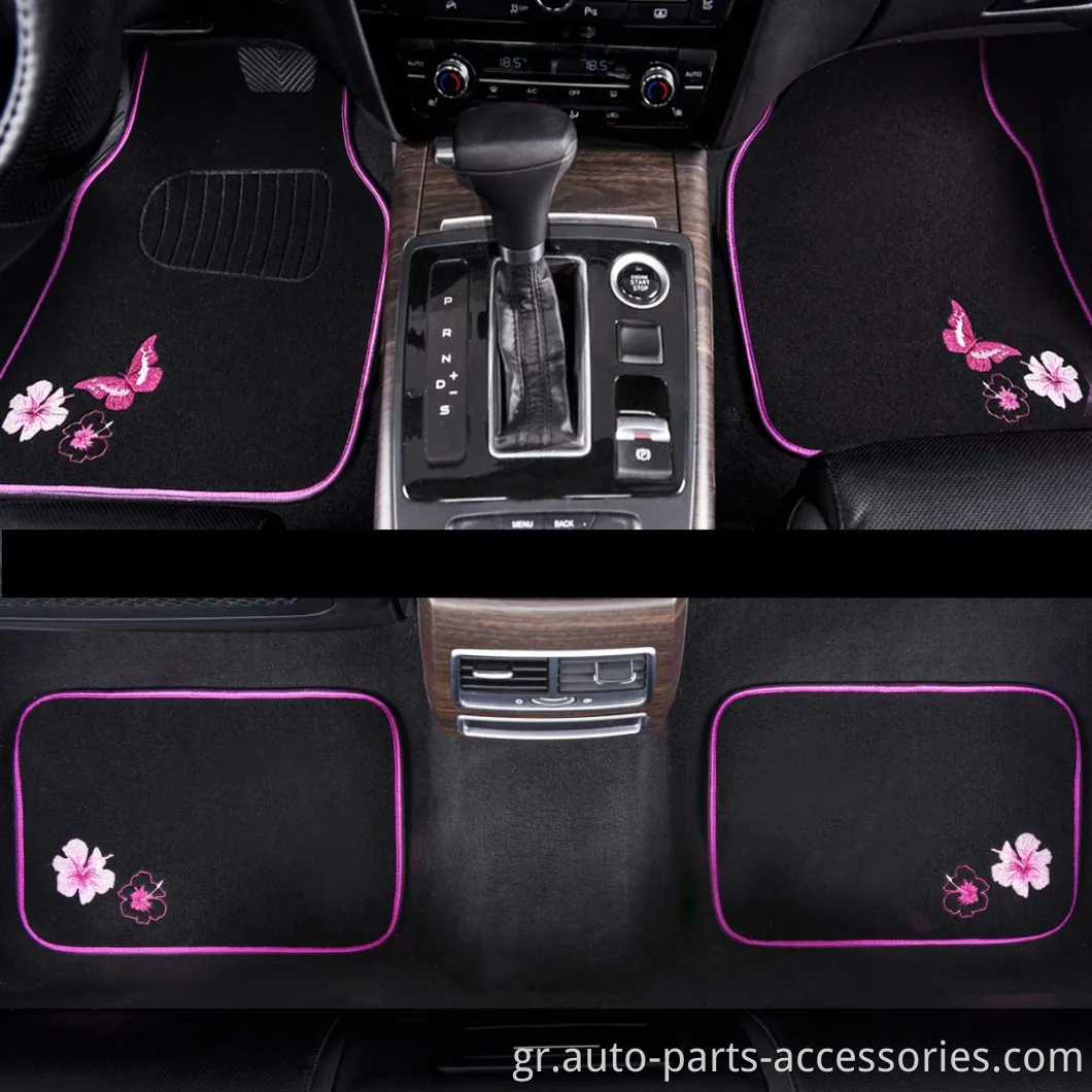 Universal Fit Butterfly Butterfly και Flower Car Mats, Universal Fit για SUV, φορτηγά, sedans, φορτηγά, σετ 4 (μαύρο με μοβ)